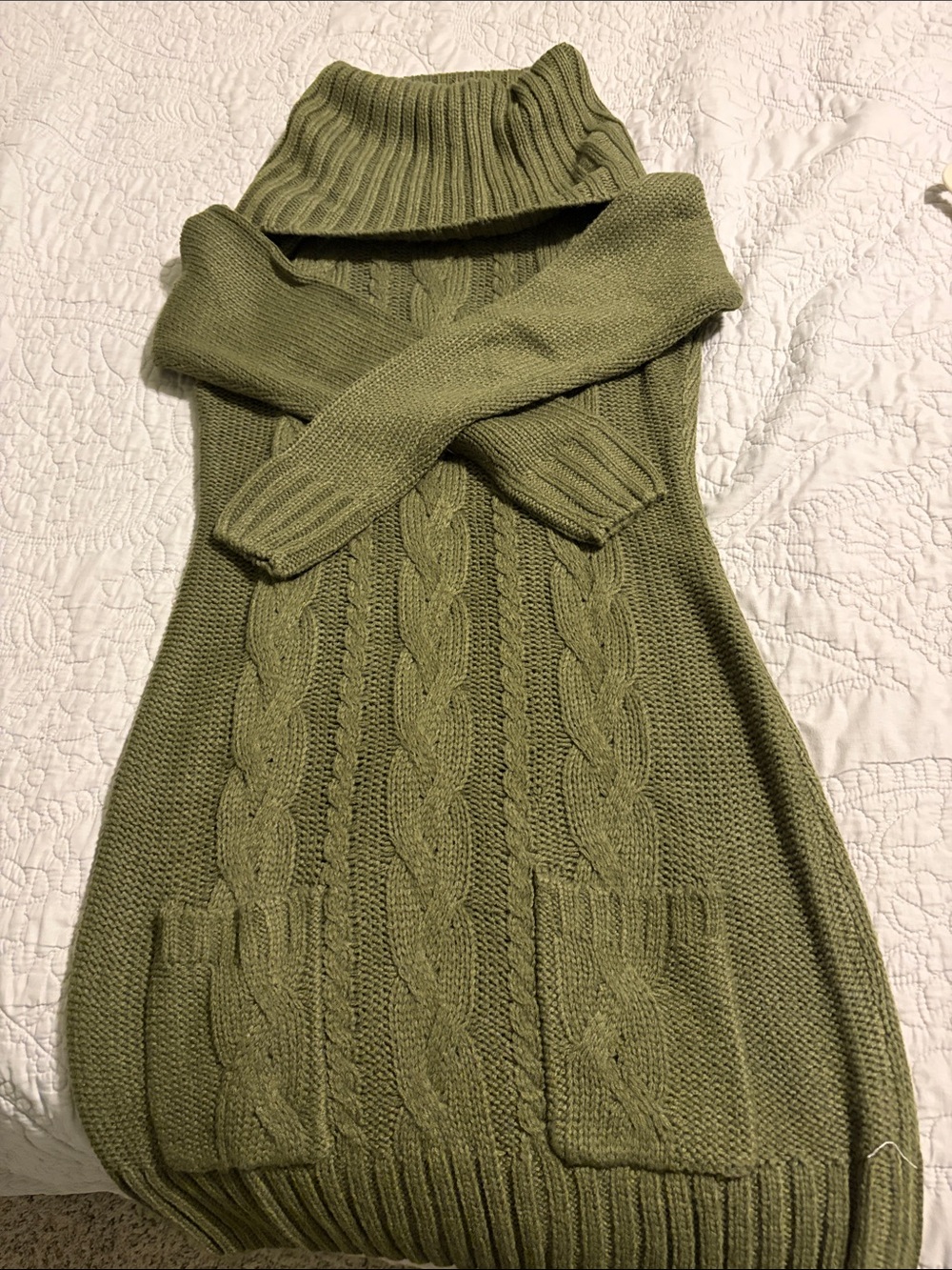 VENUS Olive Green Cable Knit Turtleneck Sweater Dress